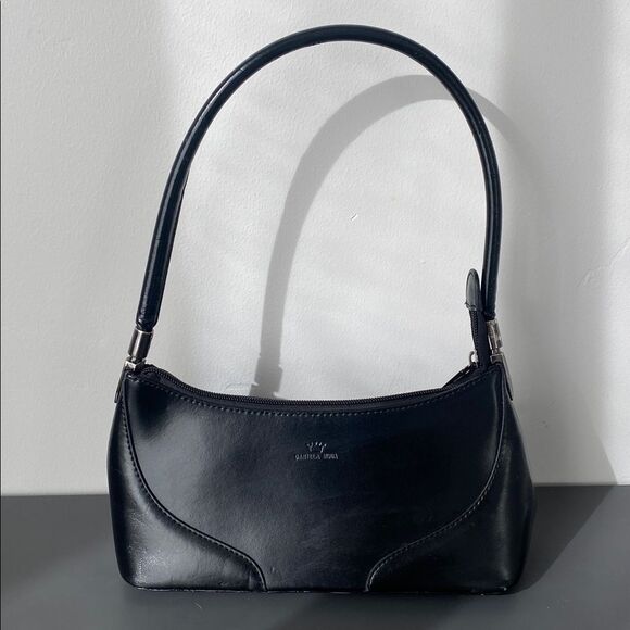 Daniela Moda Black Leather Hand / Shoulder Bag Small Y2K Preppy Classic Minimal - Picture 3 of 15